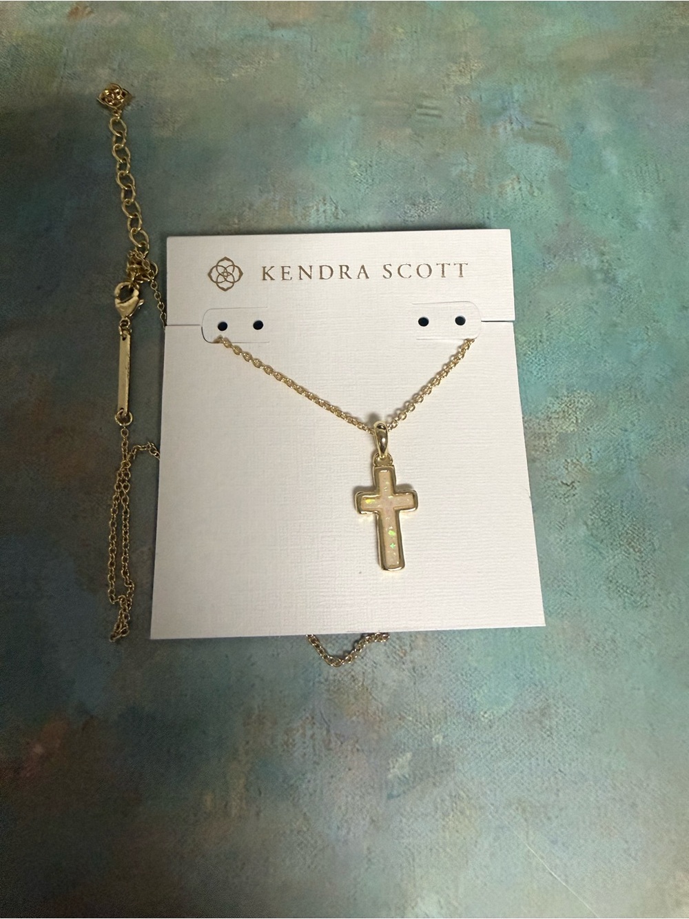 Kendra Scott Gold Cross Necklace with Iridescent Inlay